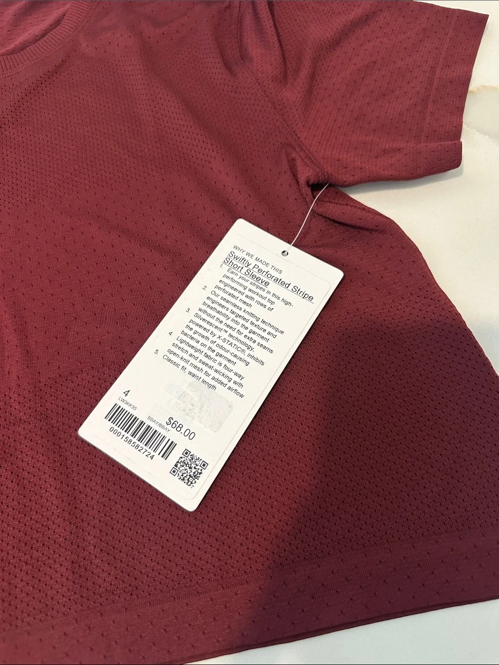 Lululemon NWT Swiftly Perforated Stripe Short-Sleeve Shirt 4 Burgundy Bay